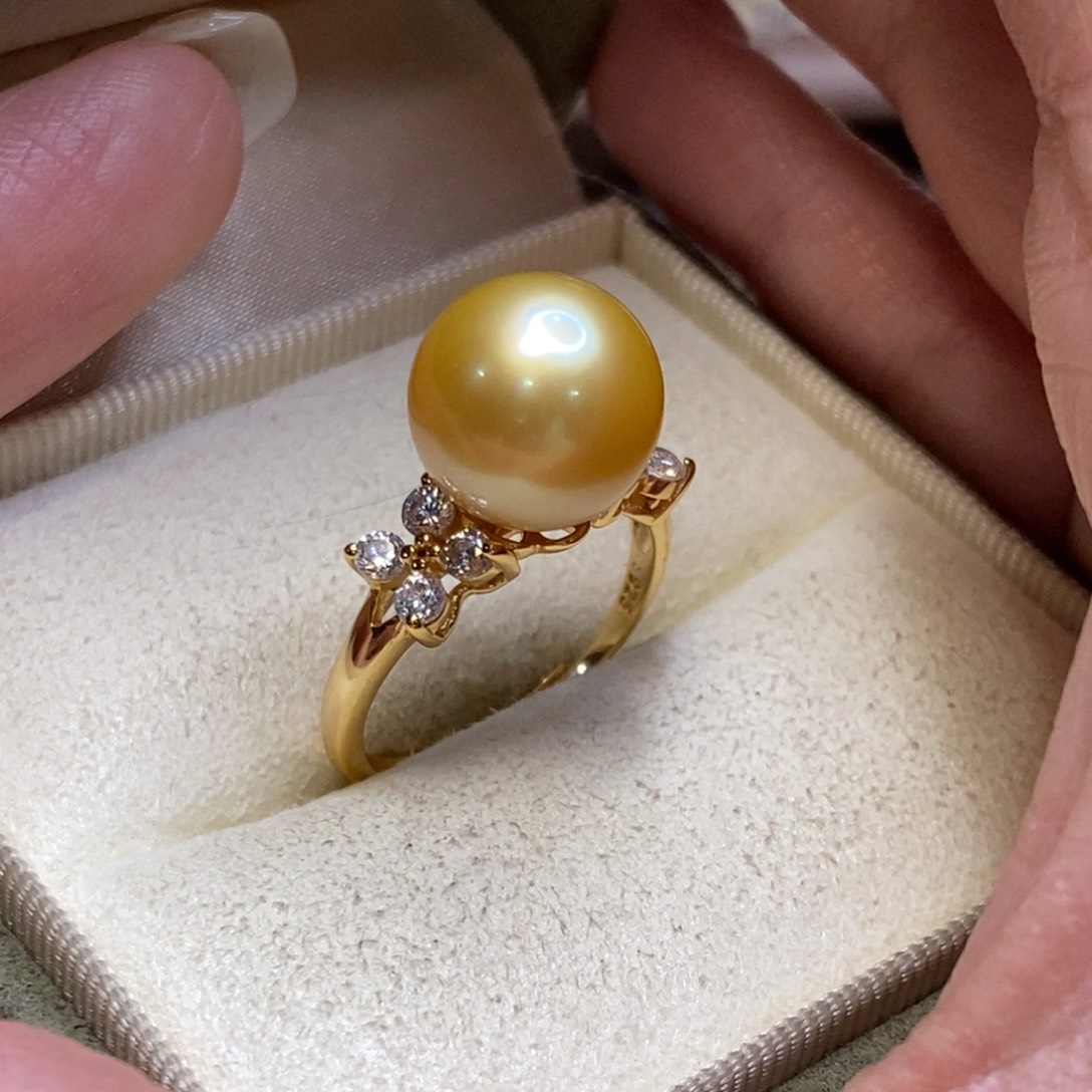 海水珍珠戒圈银S925镀金镶嵌