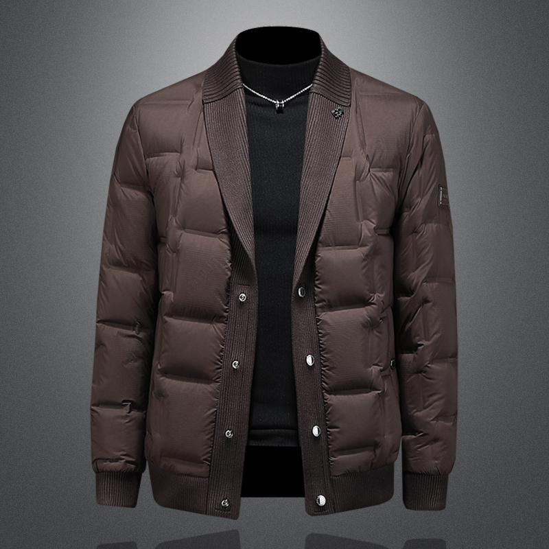 欧货轻奢高档针织V领羽绒服男士冬季新款加厚白鸭绒外套男装潮流