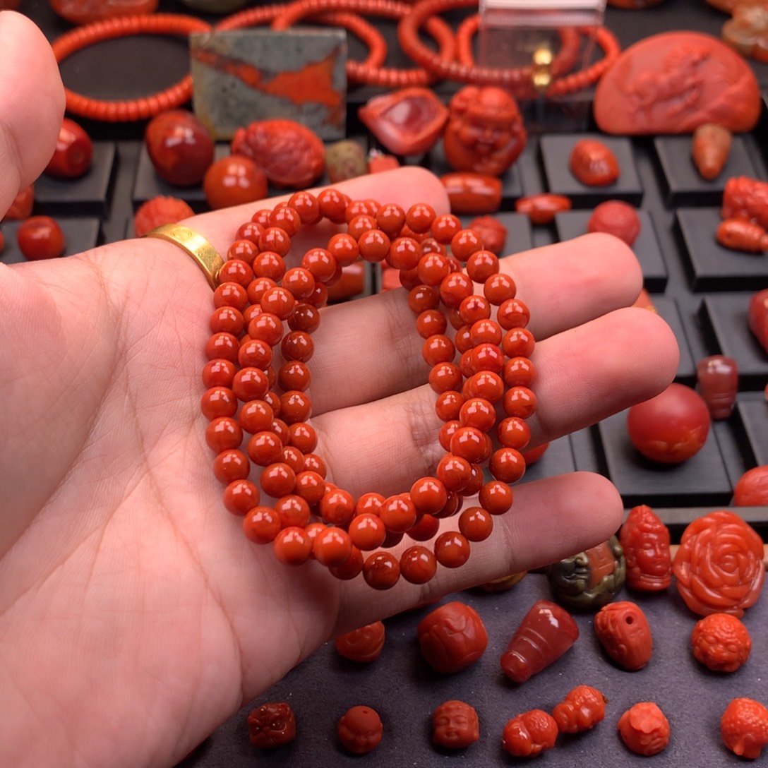 南红玛瑙未镶嵌南红川料原矿圆珠佛珠长串6mm+