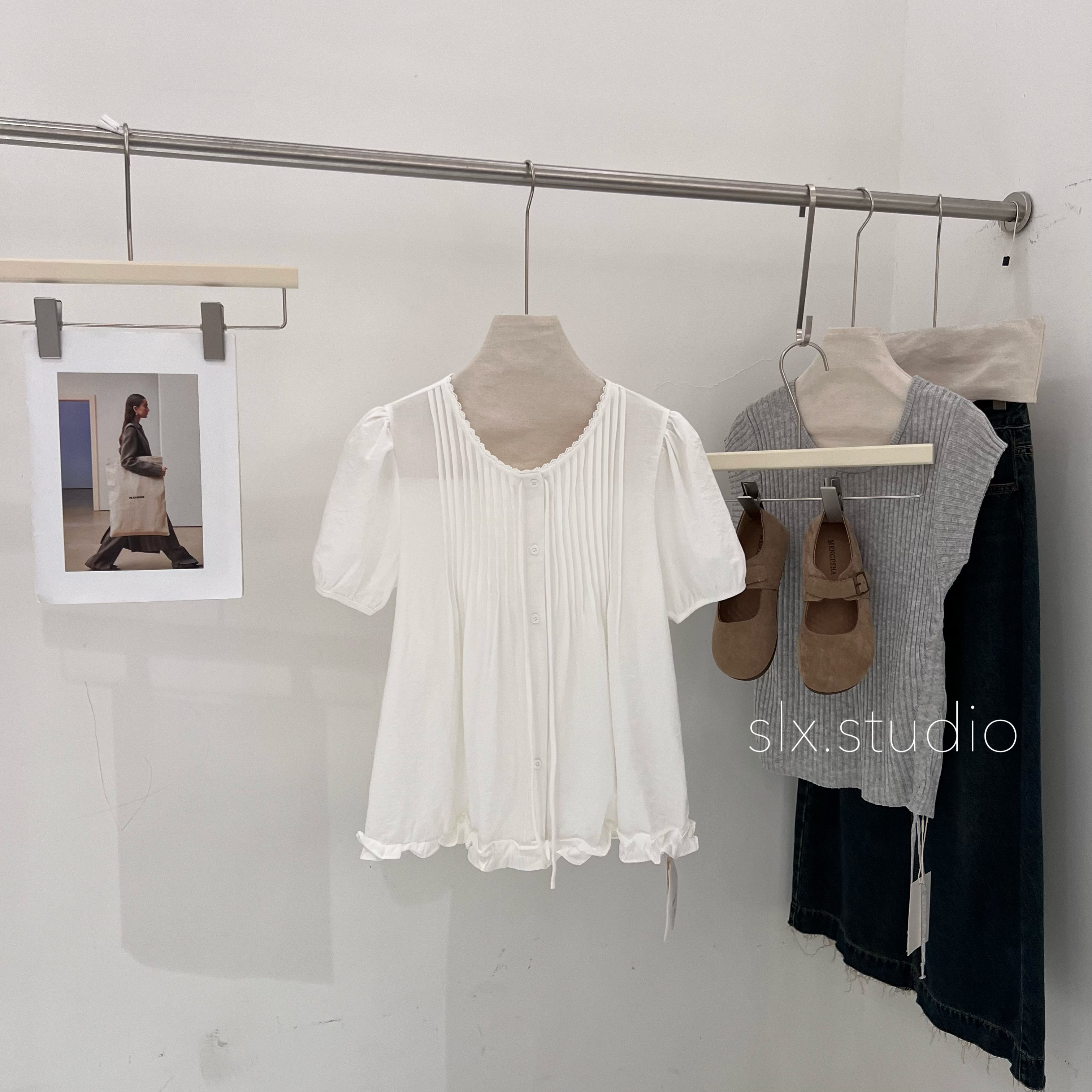 slx@ 25916 木耳花边压褶小衫