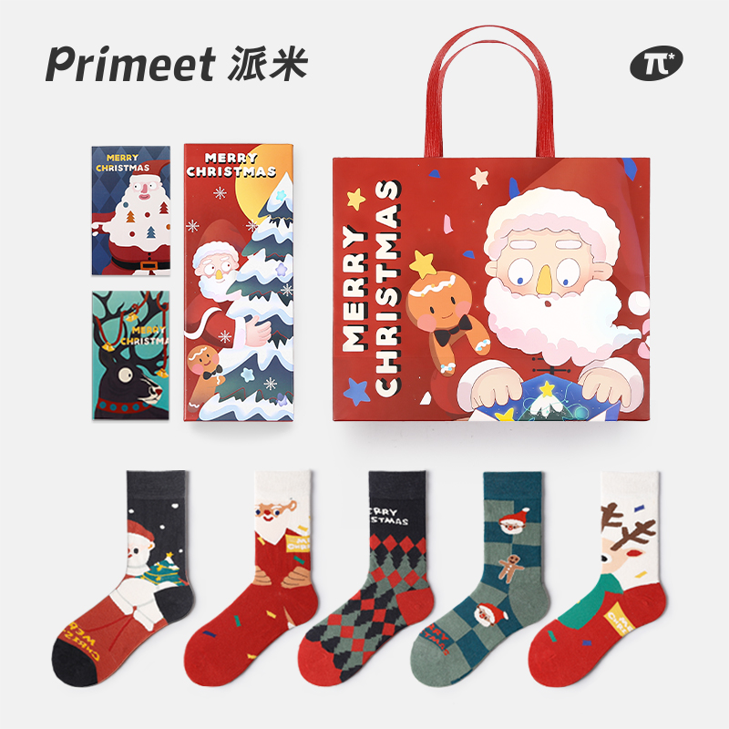 primeet/派米圣诞袜子女毛绒保暖中筒袜卡通居家地板袜春夏长袜棉