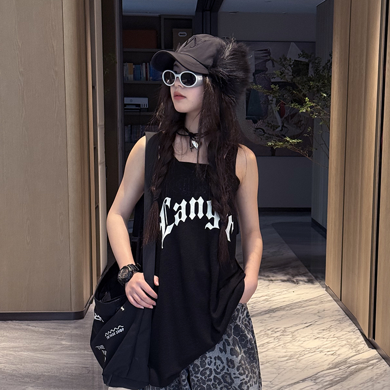 冷大娘中大童夏季无袖背心T恤宽松老头乐薄款辣妹街舞练功亲子服