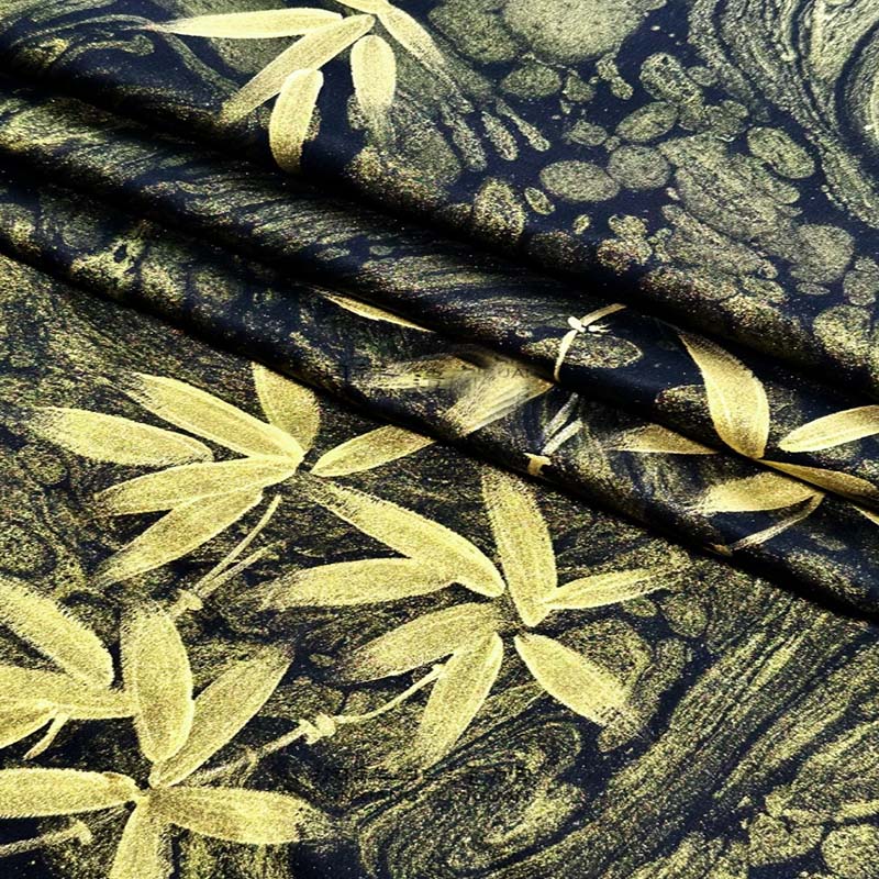 1米链接#手绘描金墨池香云纱 竹子  （面料一经裁剪不支持退换）