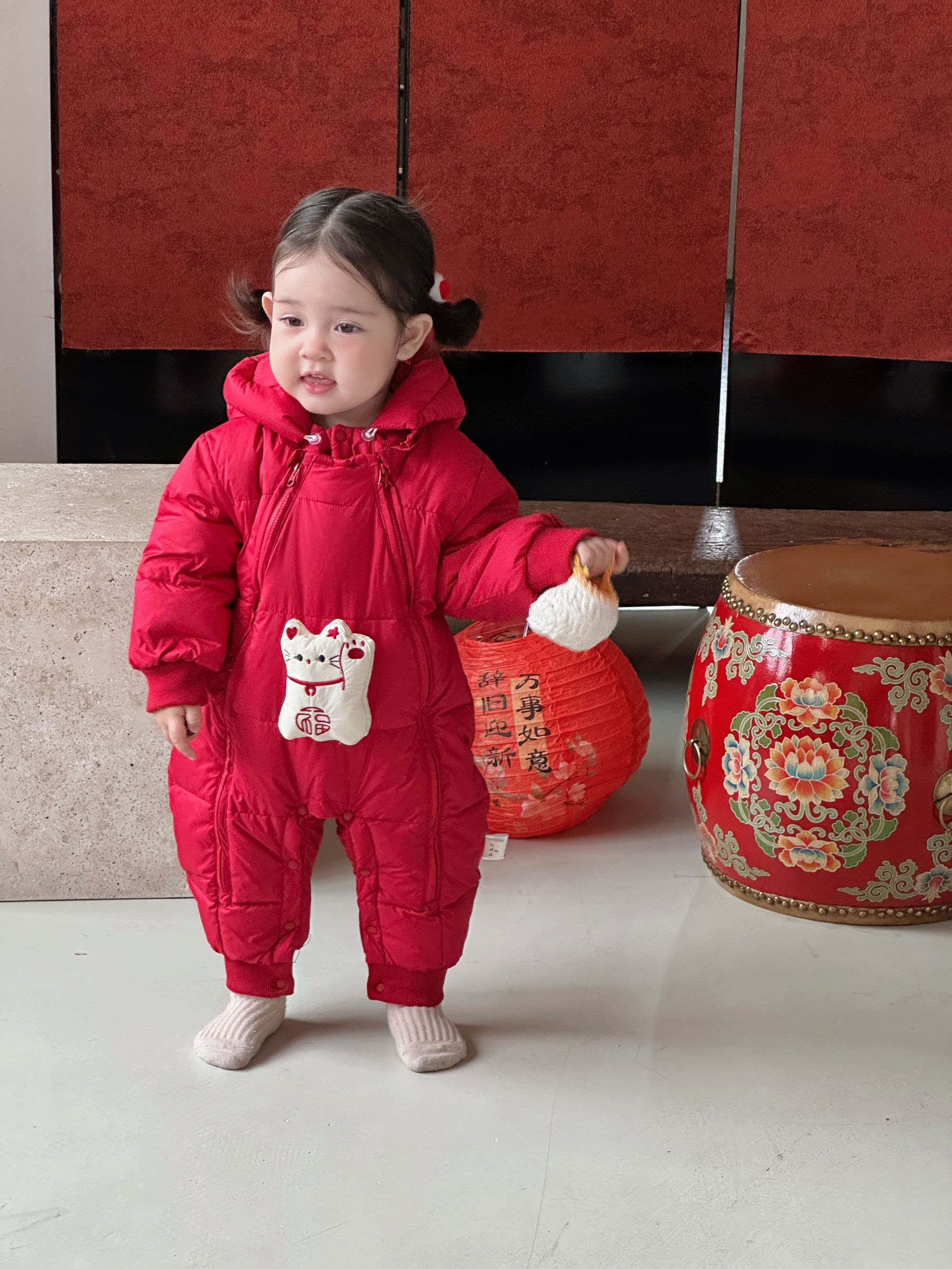 【90绒】婴儿羽绒连体衣拜年服婴幼儿爬服男女宝宝哈衣招财猫