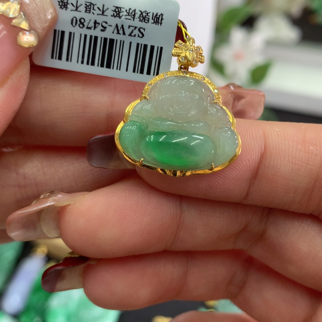 翡翠吊坠(不含链)18K金镶嵌