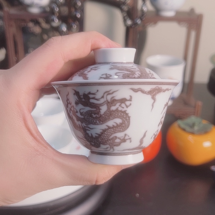 景德镇陶瓷艺术釉里红盖碗