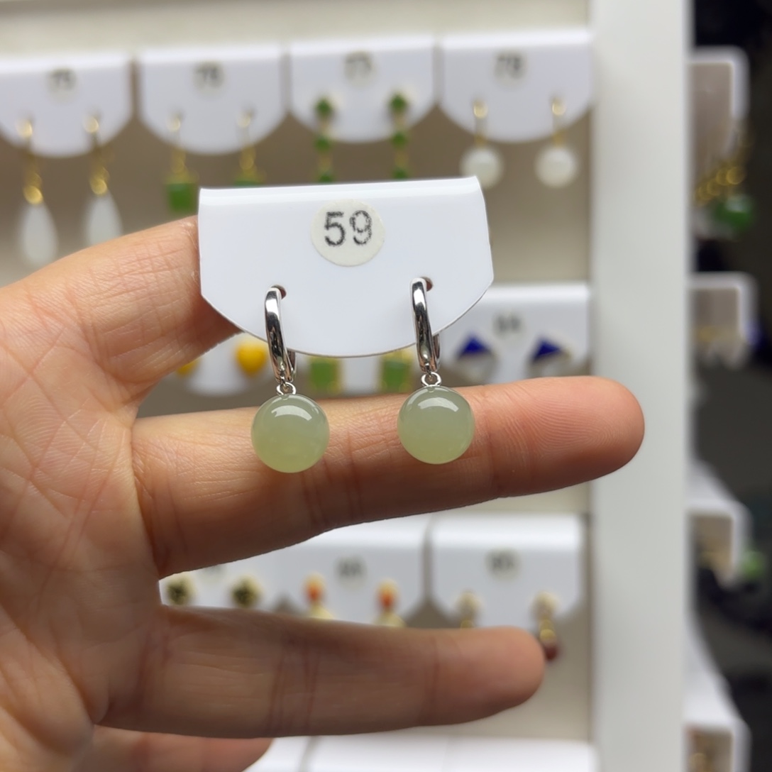 和田玉银S925镶嵌耳饰