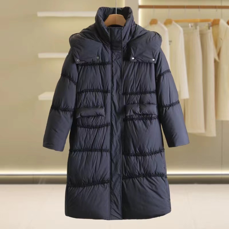 冬季新款高级感长款连帽羽绒服 H2644