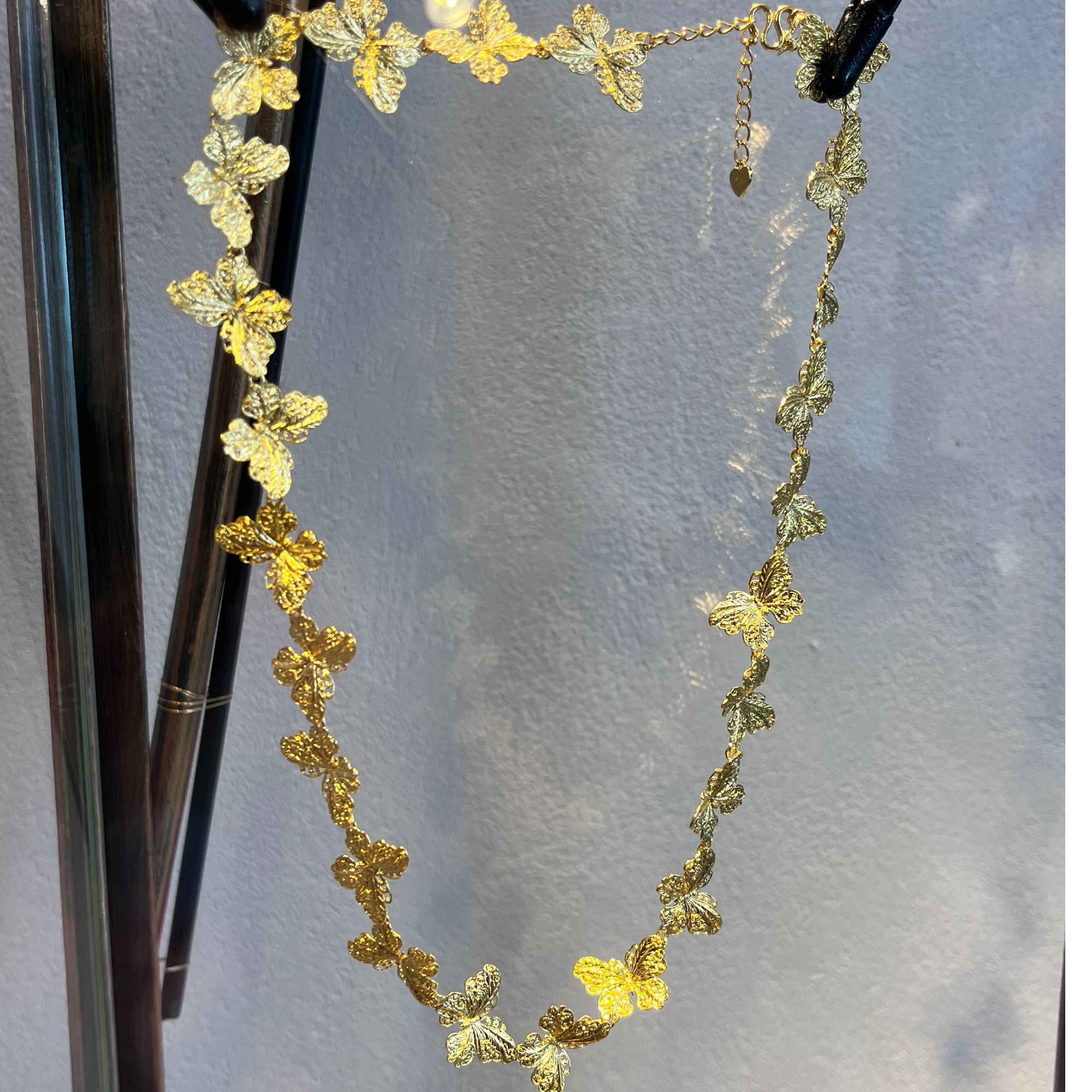 鳳喆古法錾刻精品工艺设计师款蝴蝶花国风日常项链(一对)足金999