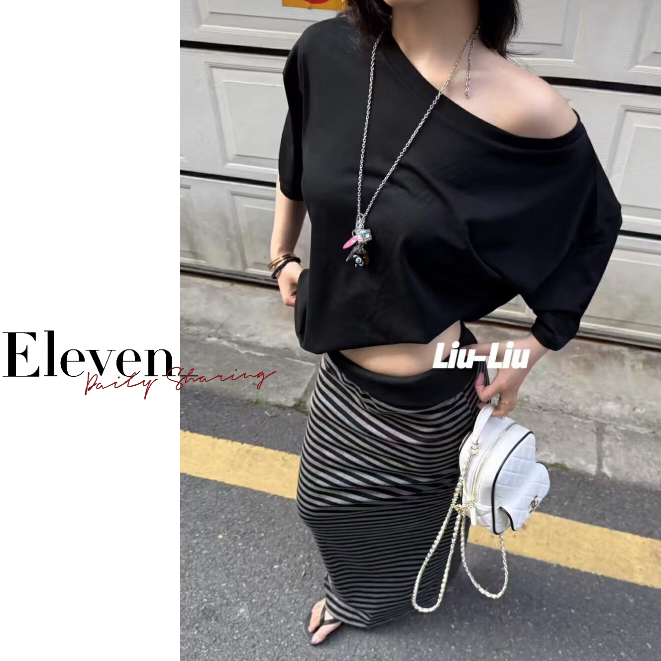 Eleven_  斜肩宽松大版T恤