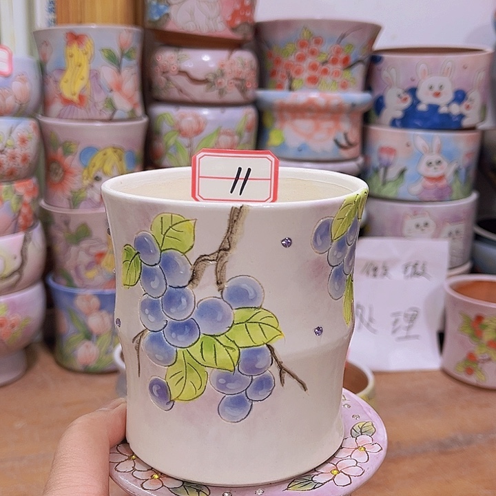 多肉花盆手绘景德镇