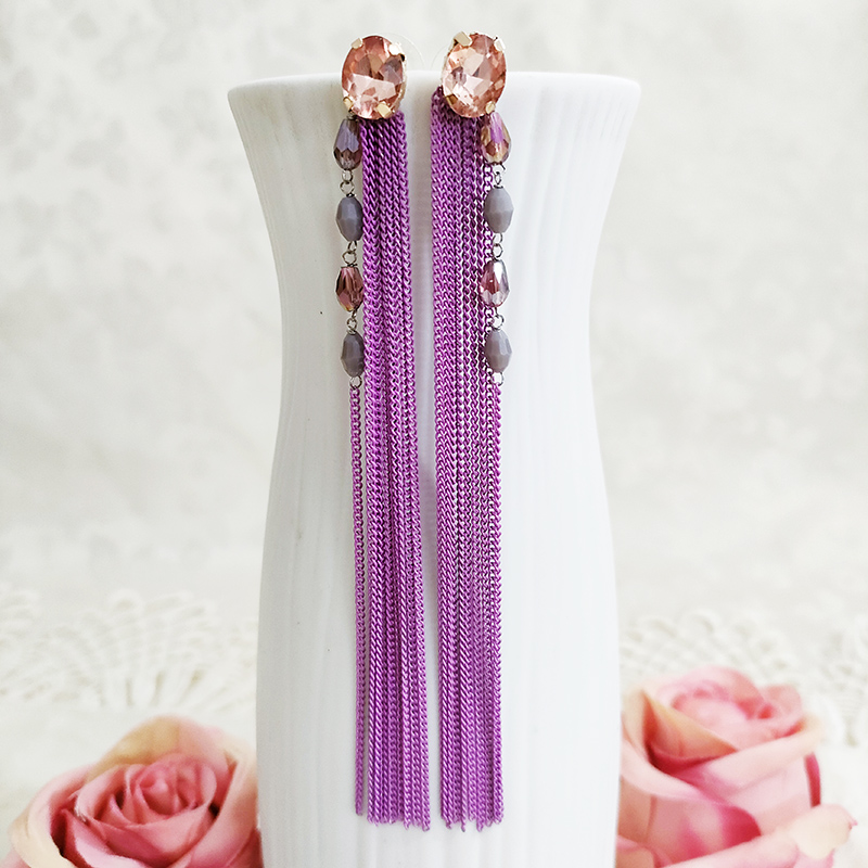 铜合金耳饰 民族风手工长款流苏耳钉耳环2305