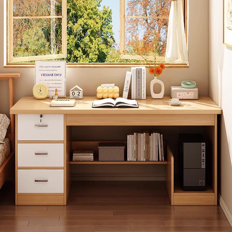 实木板芯电脑桌家用学生写字桌卧室简约耐用台式机办公桌带抽屉桌