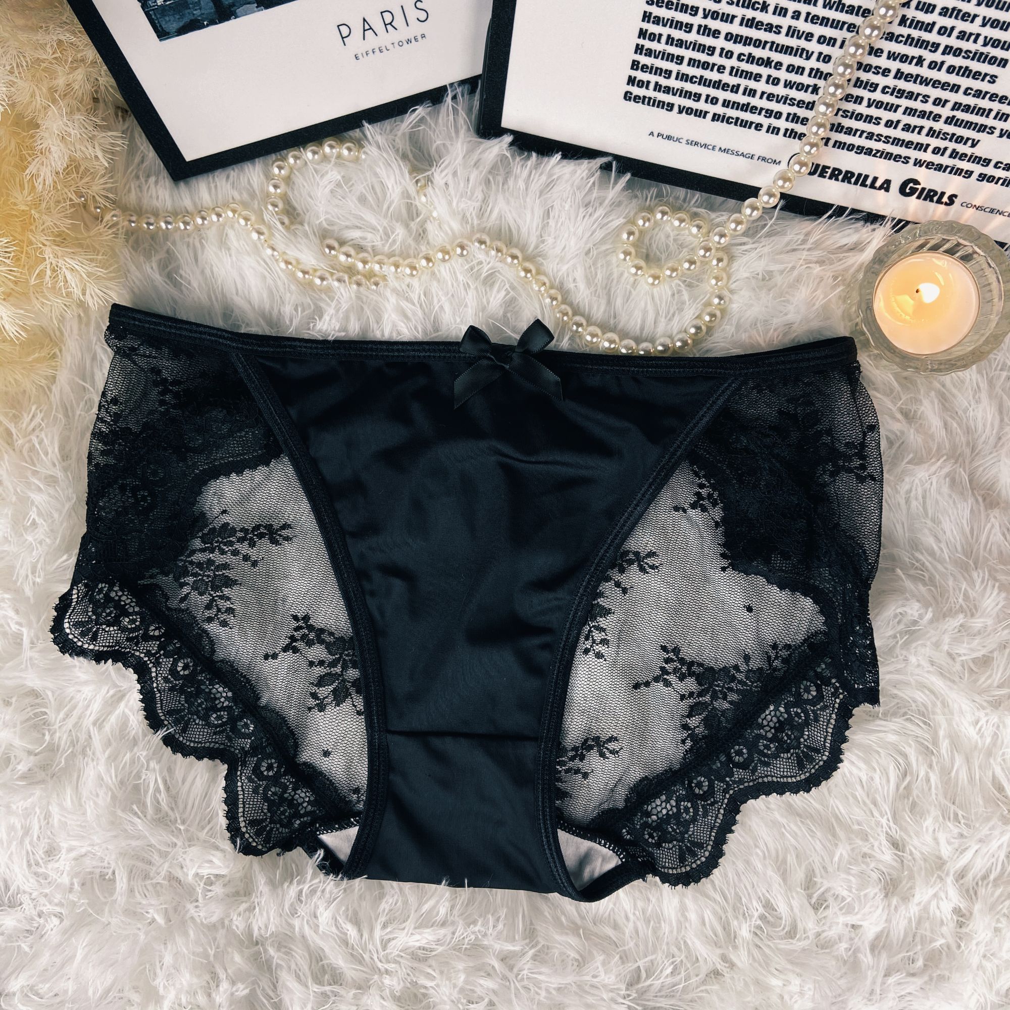 法式夏季性感蕾丝内裤女无痕一片式透气低腰棉裆女士三角裤