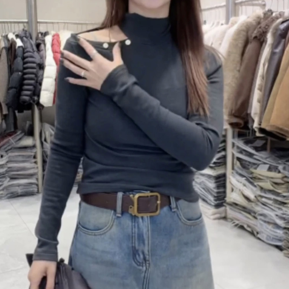 T时尚套装新款韩系气质上衣纯色高领百搭修身T恤秋冬打底衫W1254