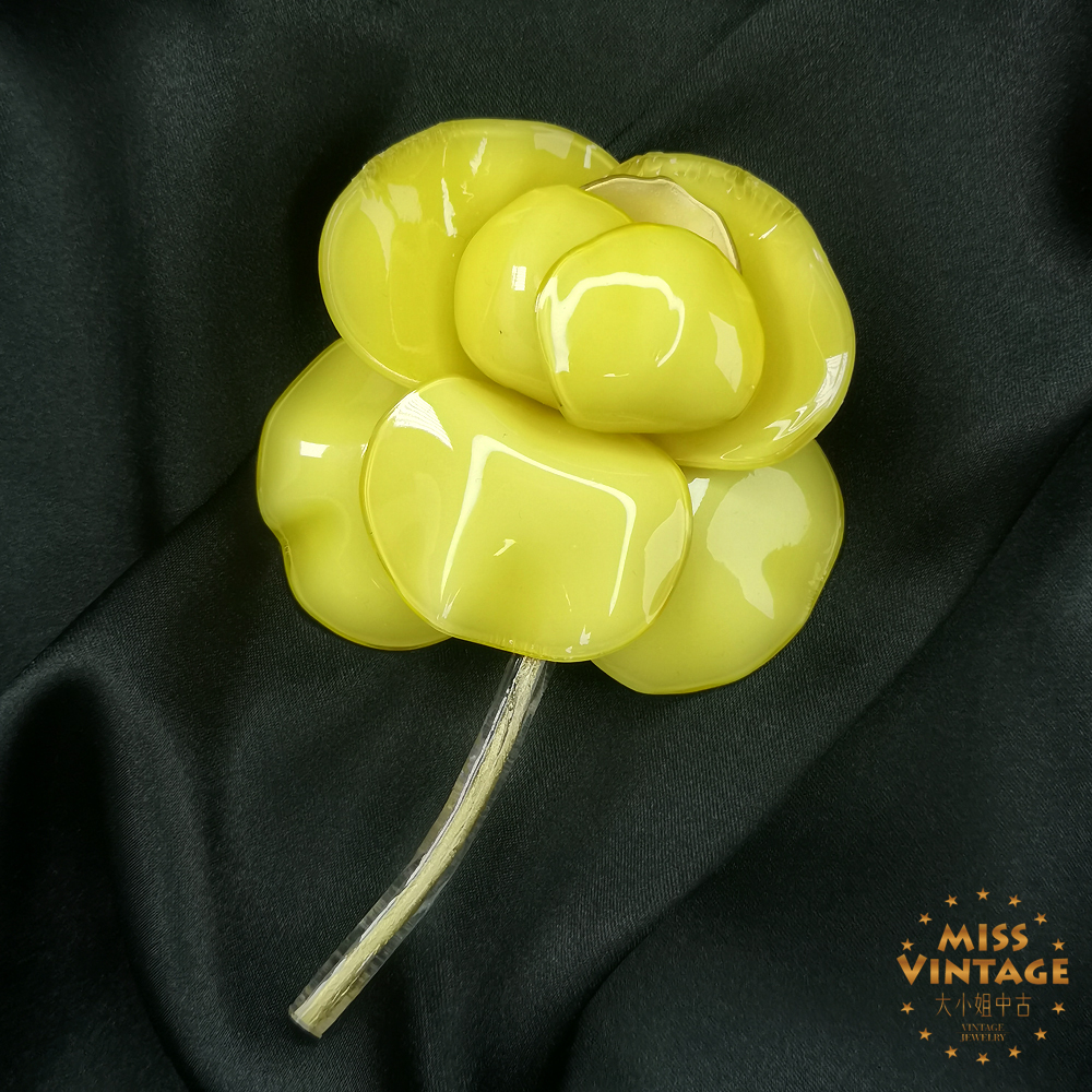 法国Cilea Paris手工定制玫瑰花明黄胸针[1ca-068]