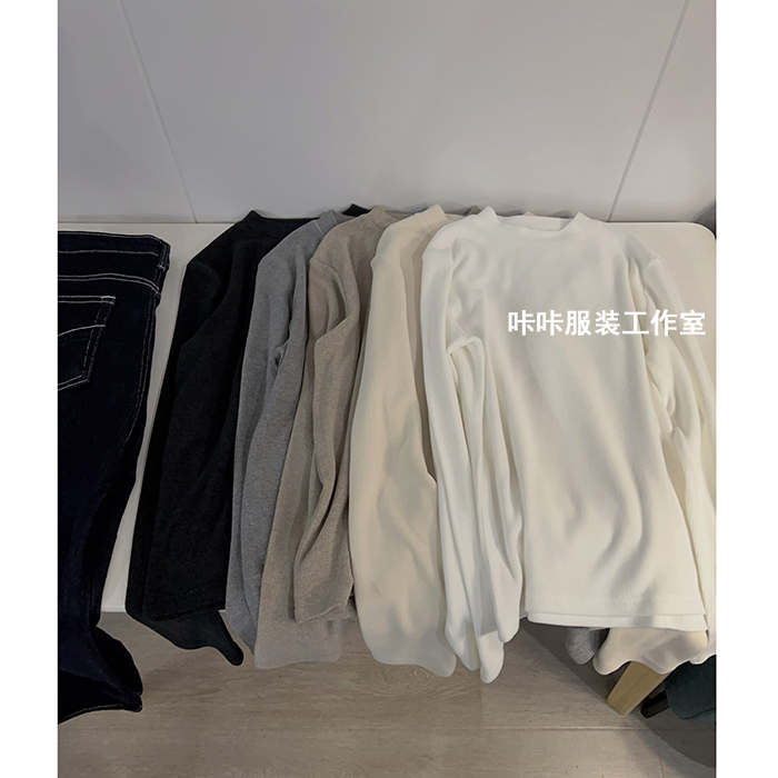 REKAYYAT”收藏“时尚百搭宽松纯色慕斯磨毛半高领长袖打底衫T恤