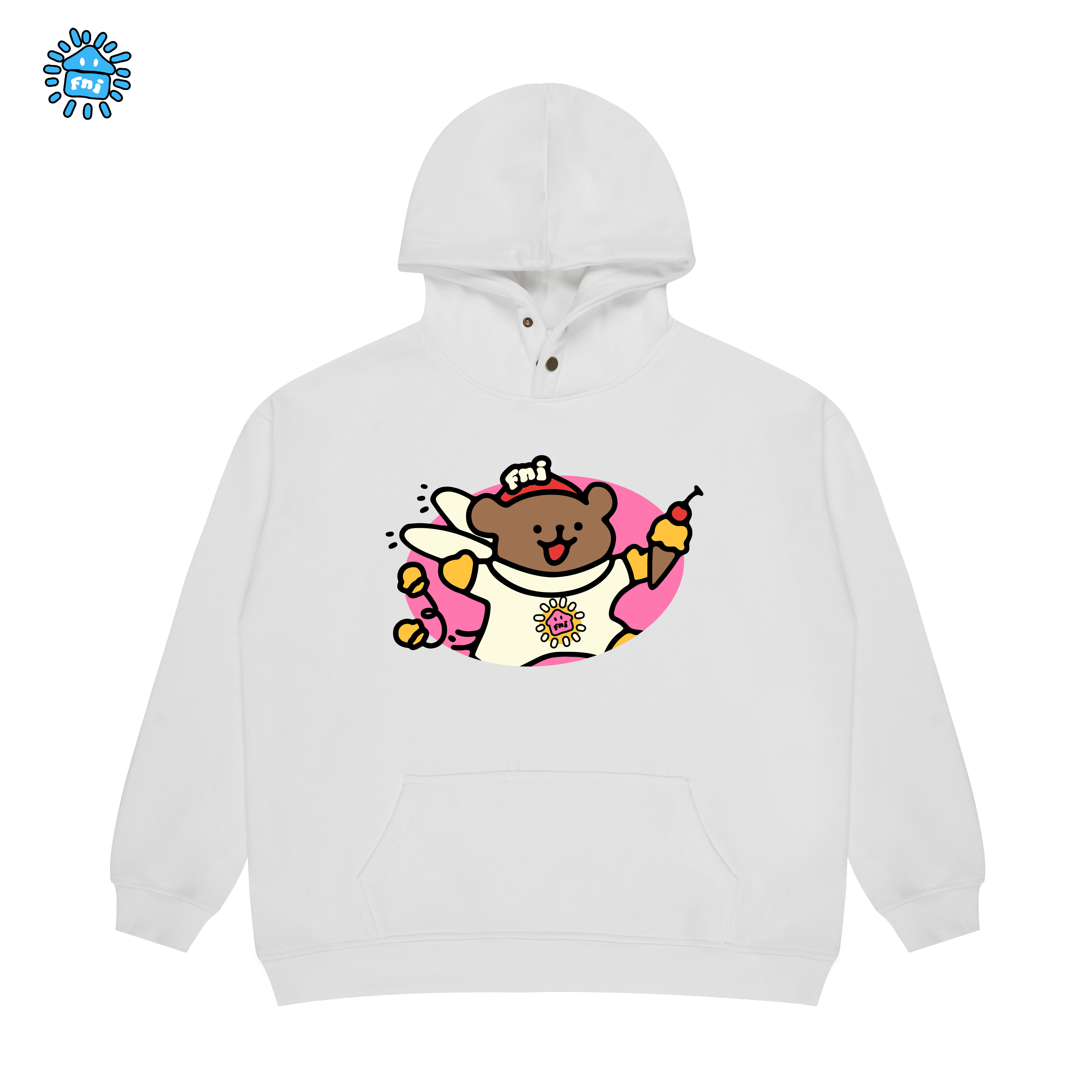 FNI Cooper系列（冰淇凌小熊）加绒连帽卫衣男女同款美式秋冬款胶浆