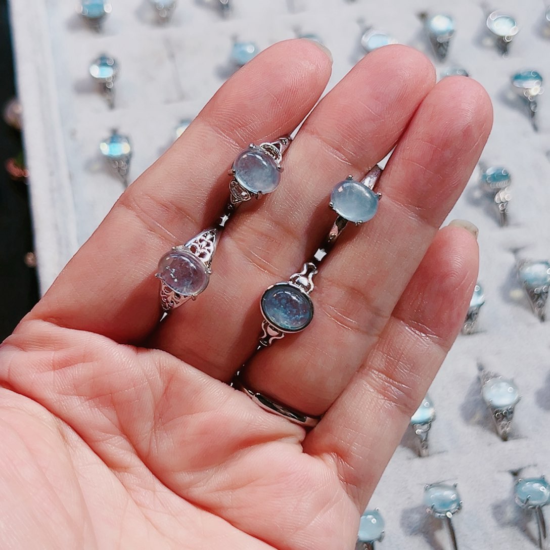 海蓝宝石戒圈银S925镶嵌