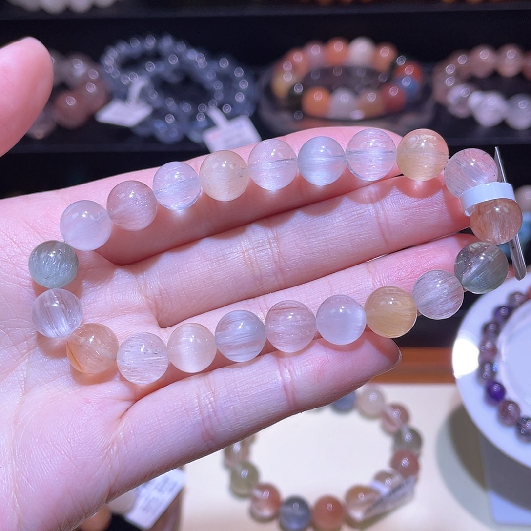 水晶手链未镶嵌兔毛手链，晶体通透9+