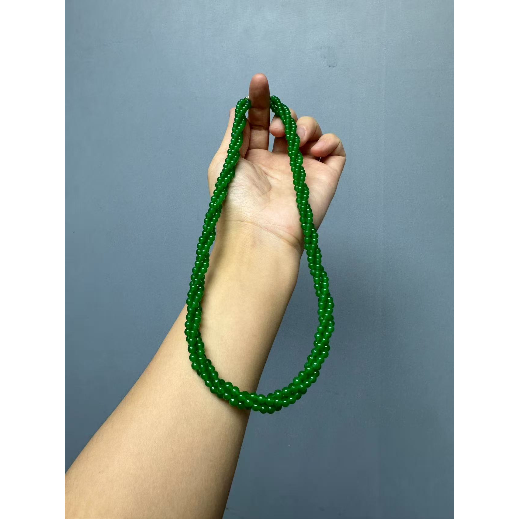 翡翠辣绿14k麻花项链