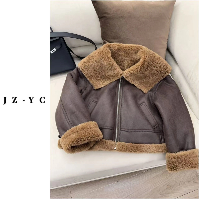 【洁子推荐】2013冬季韩版时尚百搭加绒加厚翻领休闲外套