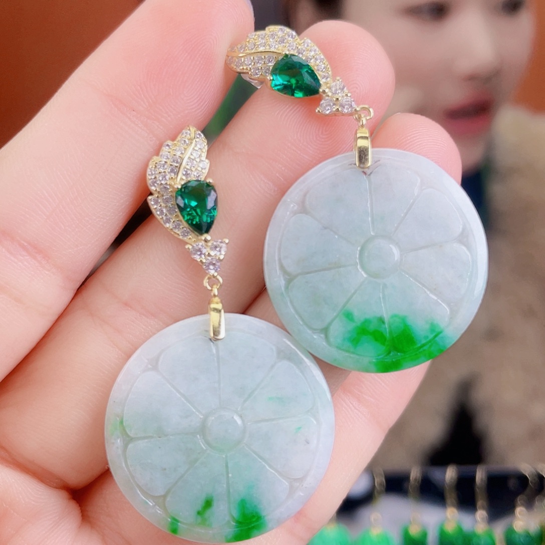 翡翠银S925镶嵌耳饰