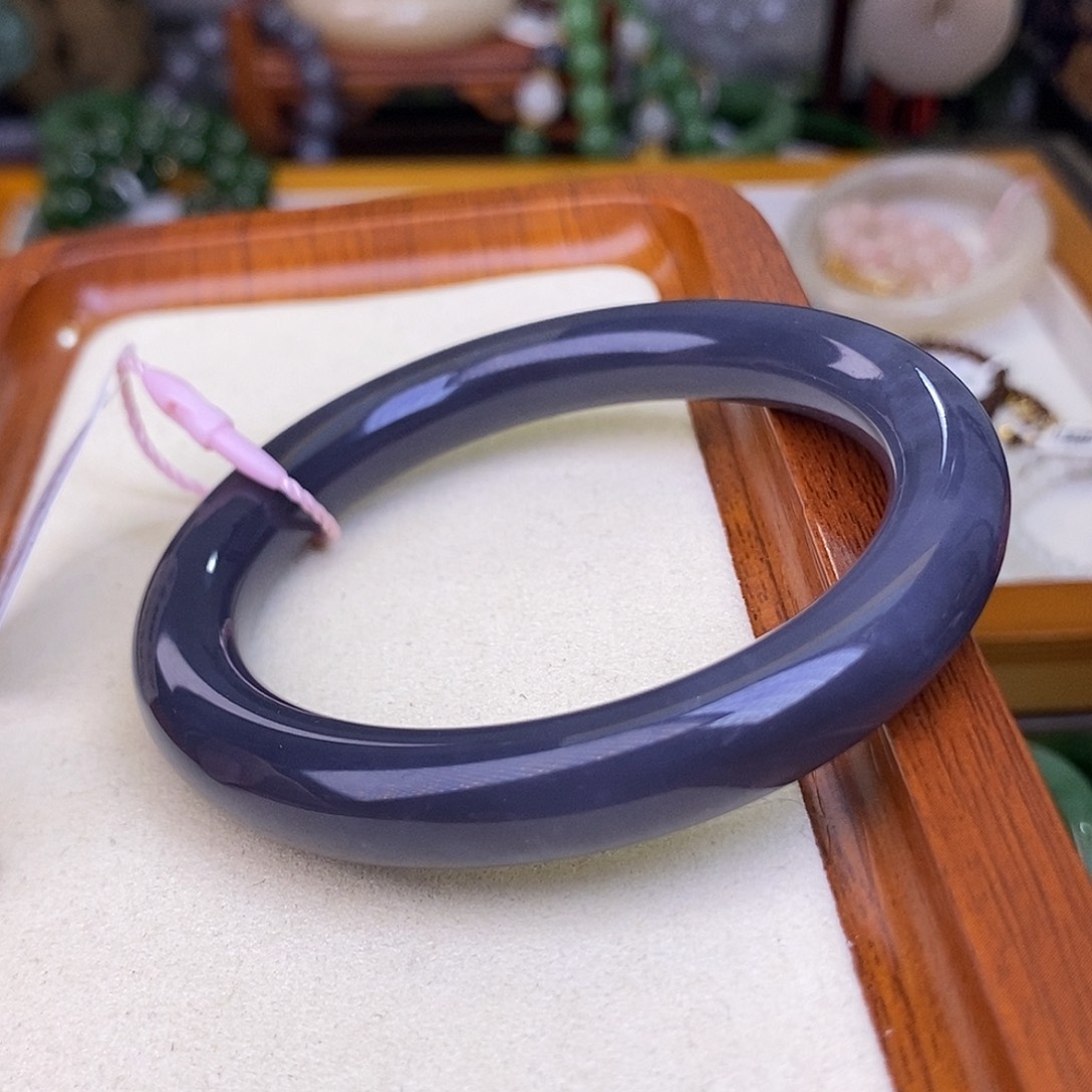 和田玉烟紫浓烟紫圆条手镯57圈口未镶嵌龍