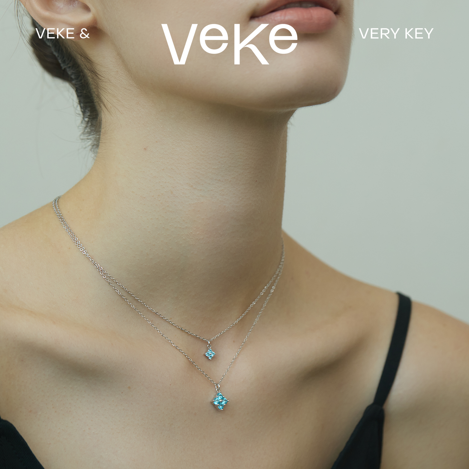 VEKE 铜项链 「晚风漪」蓝色轻奢时尚小众简约镶嵌坠链