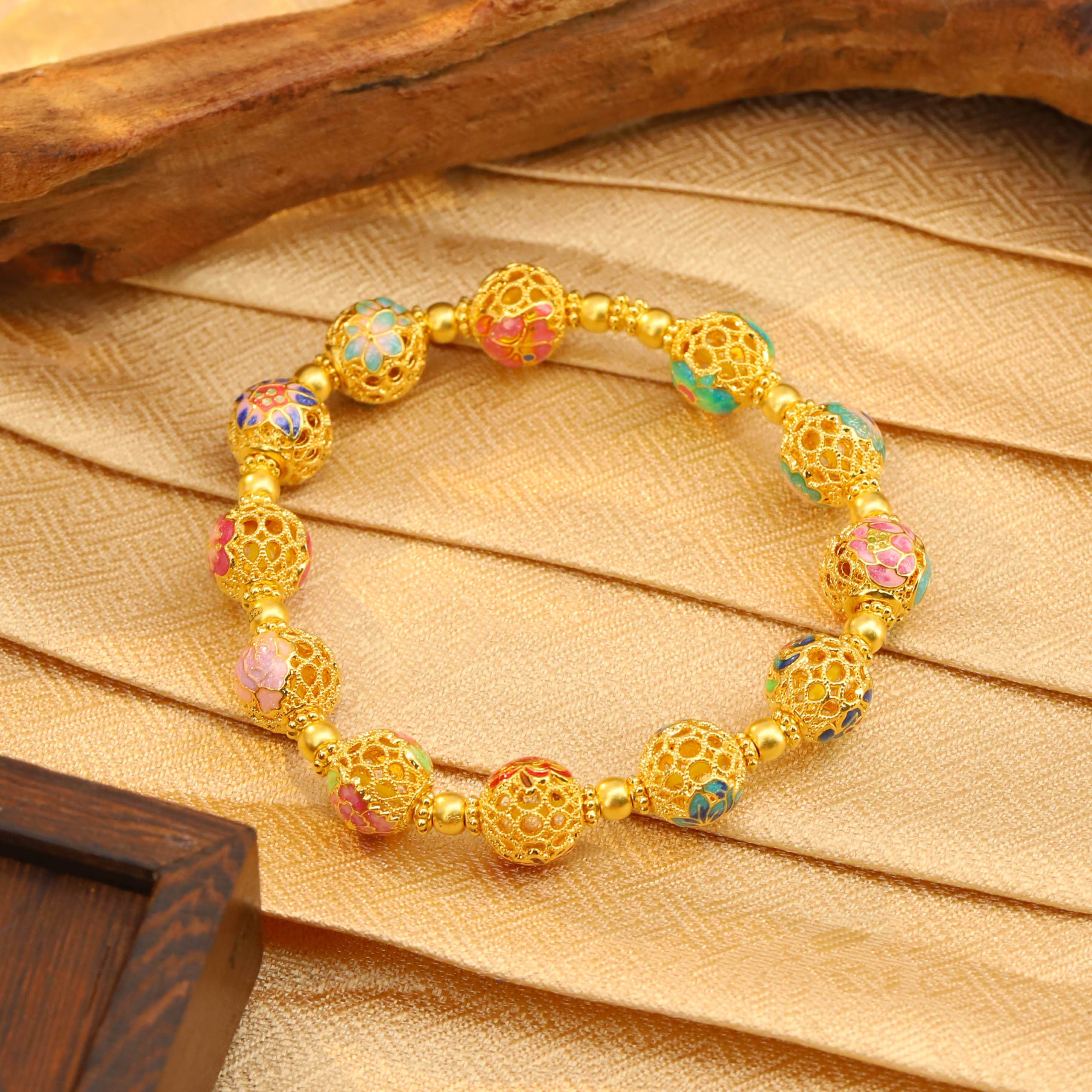 恒宝福【文琳专属】足金999 送母亲古法金花丝珠十二月花神送礼手串