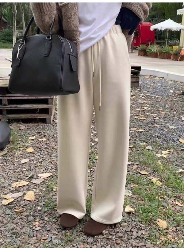 ECHOES OF LOVE韩国冬款小狗银扣针织直筒裤糯米裤加绒阔腿裤9965