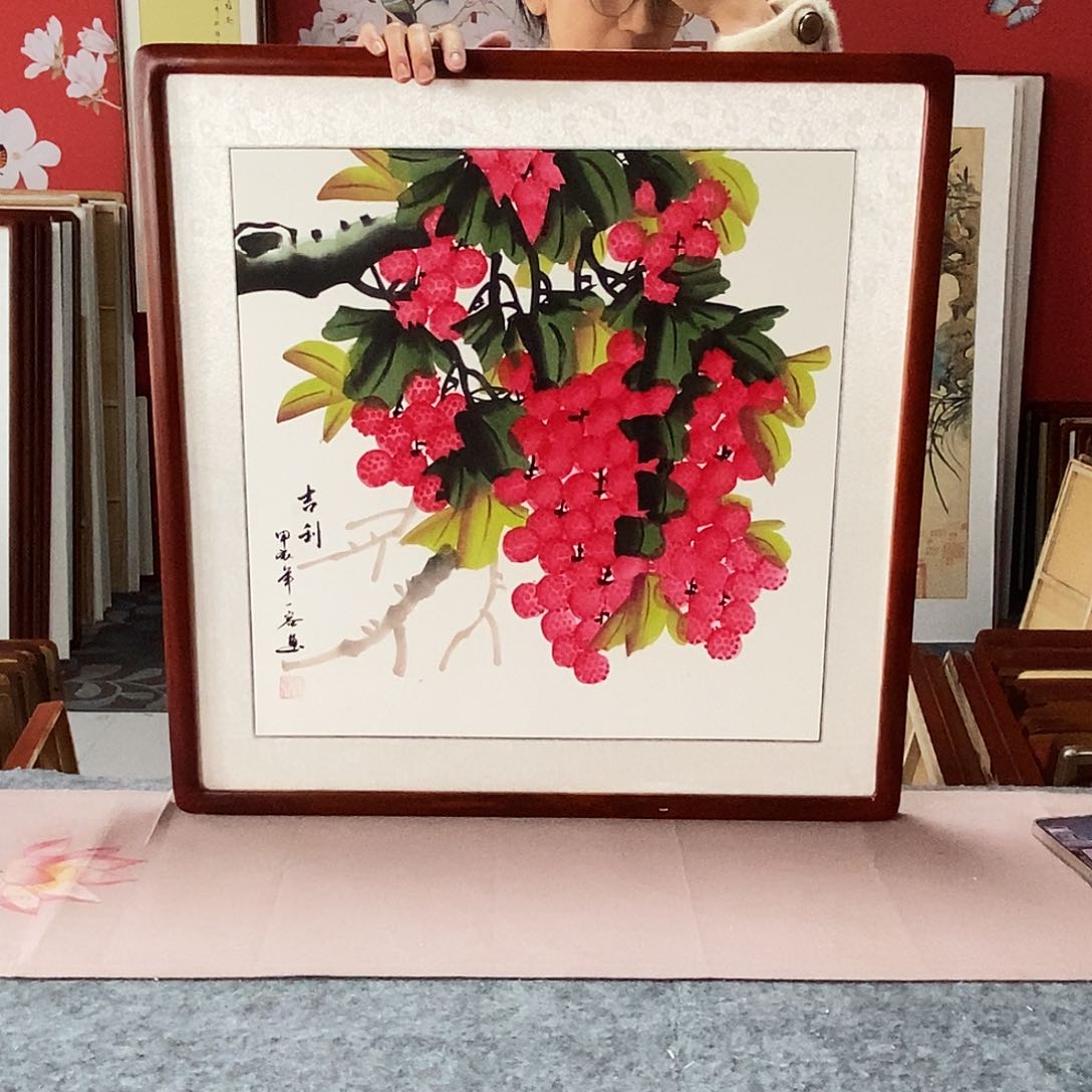 国画手写手绘国画作品带框