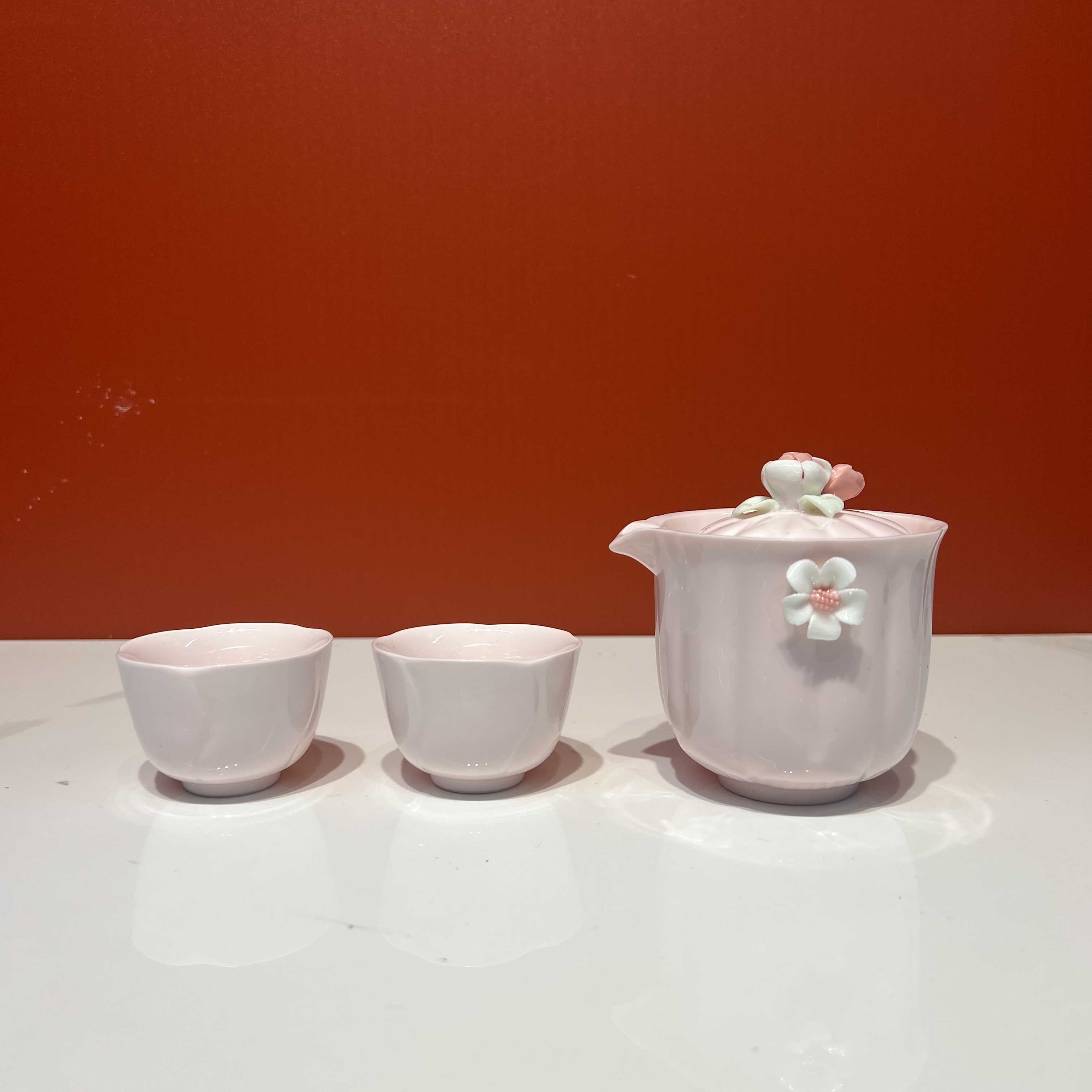 《郑》（粉）一壶两杯 捏花旅行套组 YC098