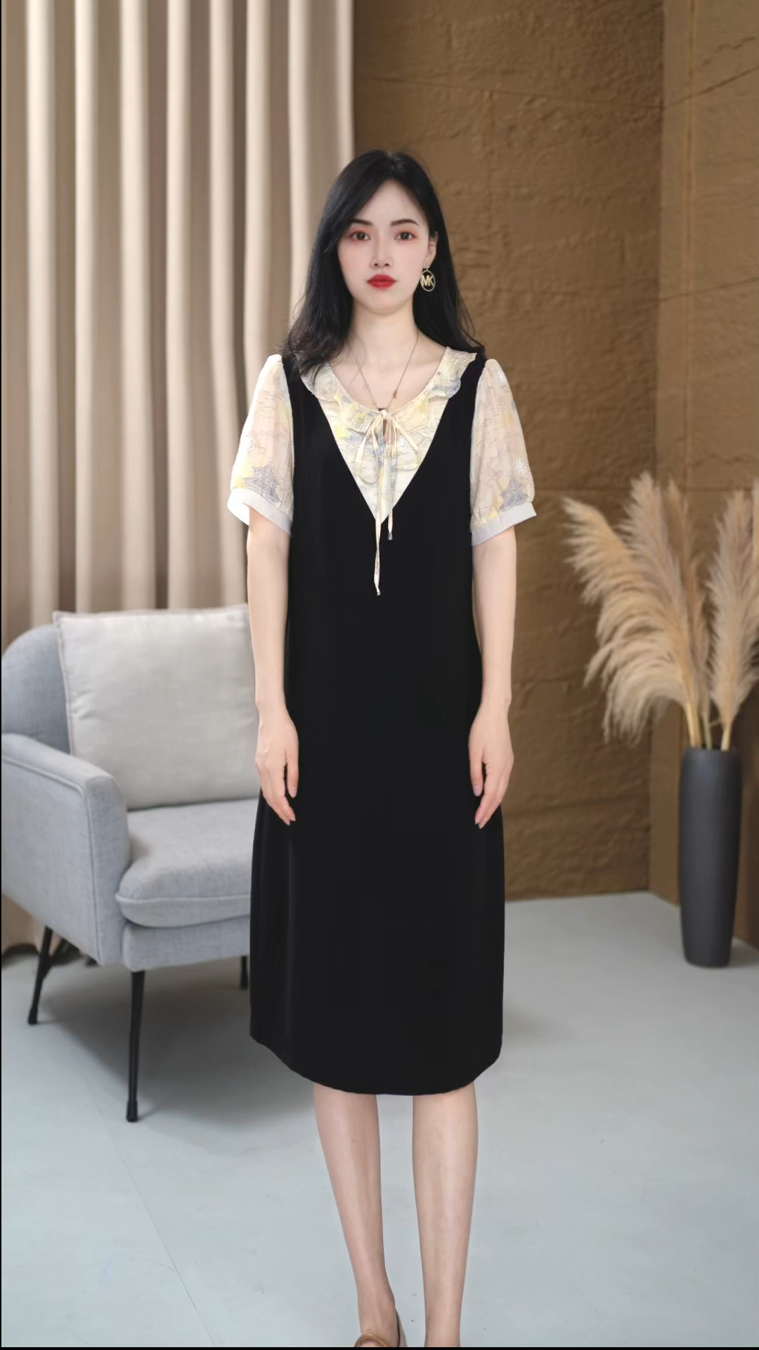 519时尚显瘦大码洋气显气质遮肚搭宽松减龄连衣裙