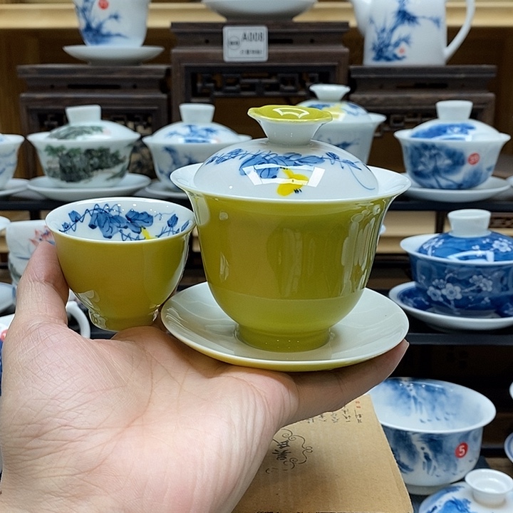 手绘葫芦果盖碗160cc➕同款杯子釉下彩微瑕福利款