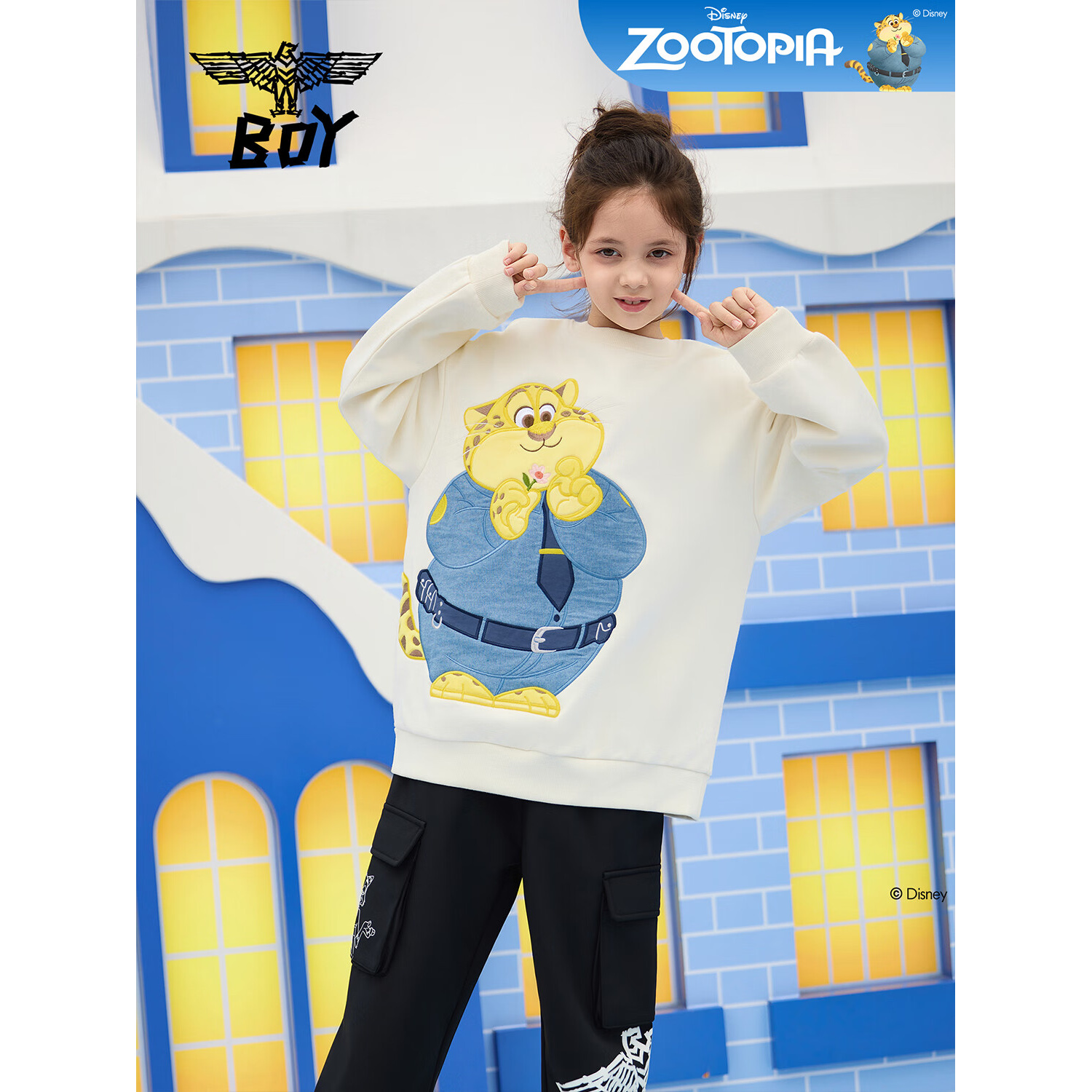 BOY JUNIOR【疯狂动物城联名】保暖卡通卫衣男童女童 米白色 160