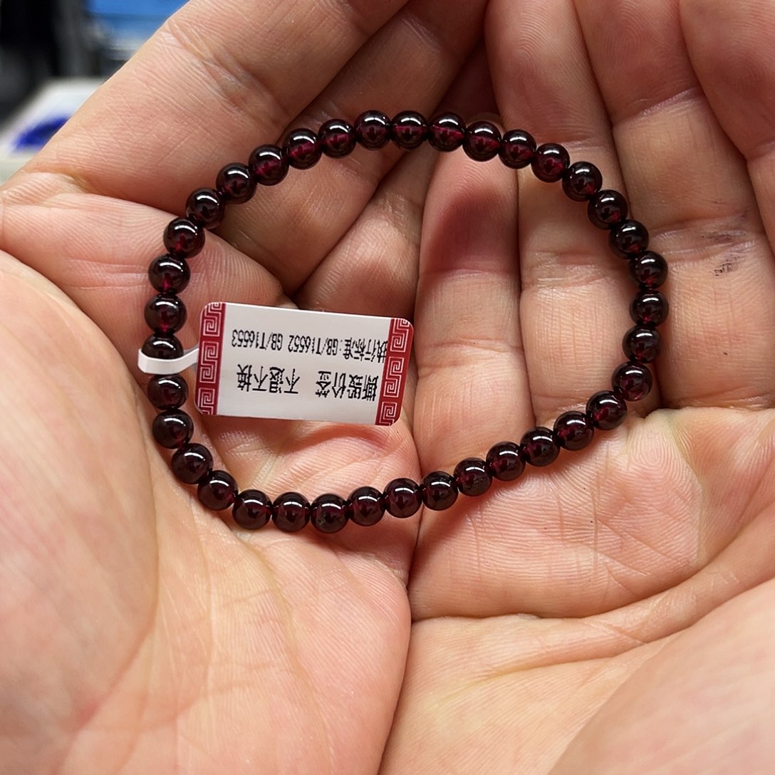 石榴石手链银S925镶嵌石榴石手串5m m