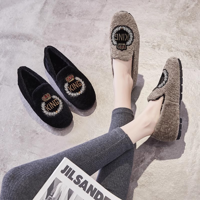 191305毛毛鞋女冬浅口平底单鞋一脚蹬羊毛豆豆鞋