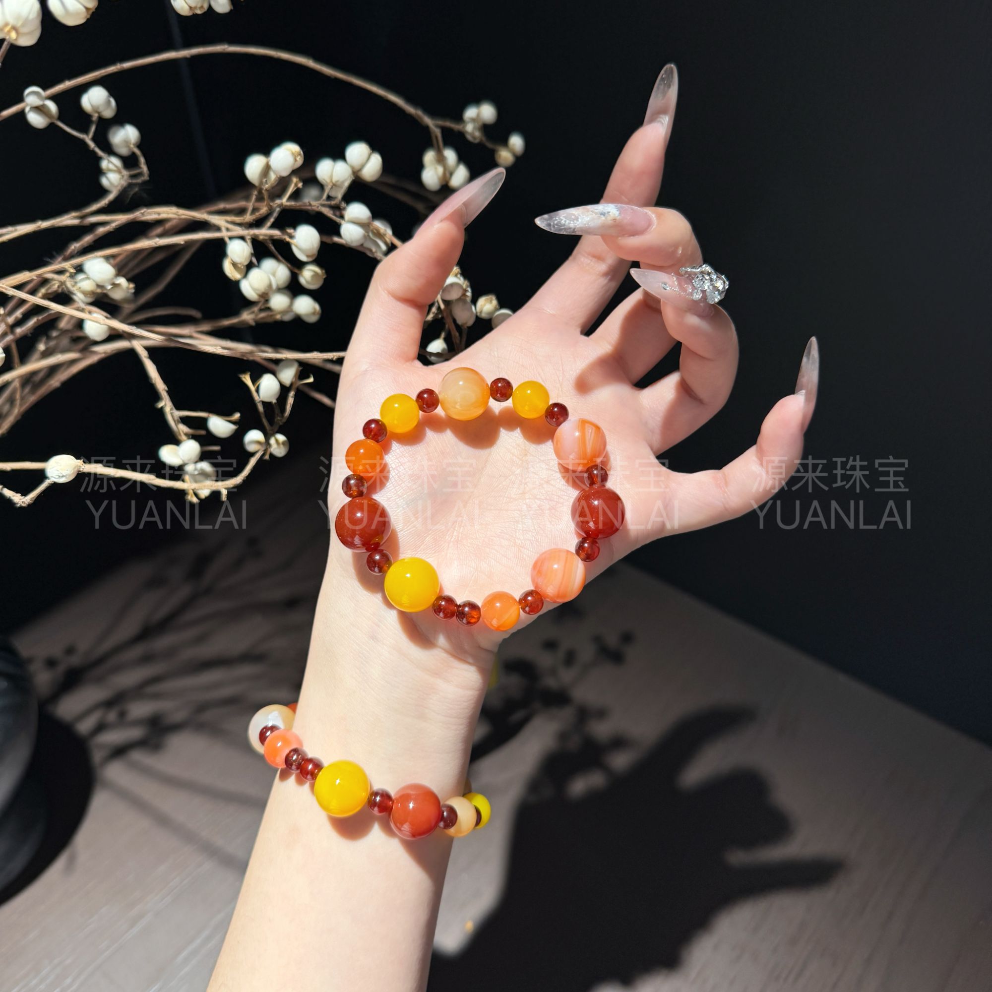 C*夕照流霞*玛瑙石榴石手串YL3574