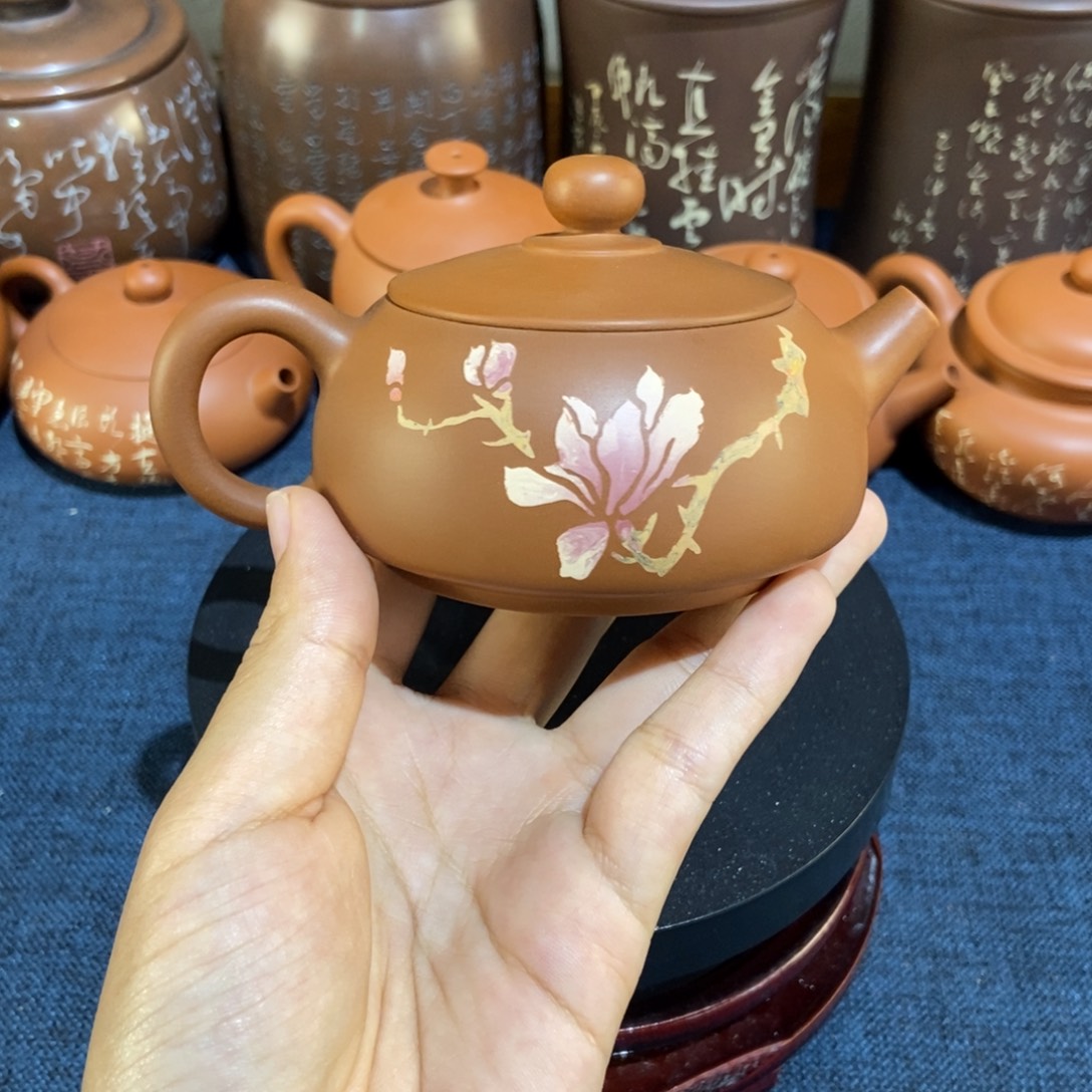3建水紫陶手工复烧彩填壶160c
