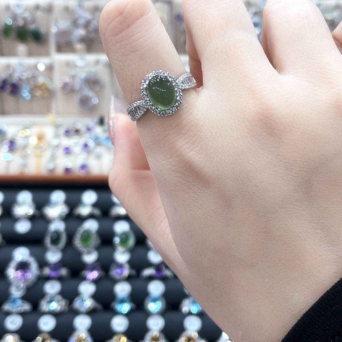 橙***天蛇纹石玉银S925镶嵌戒指