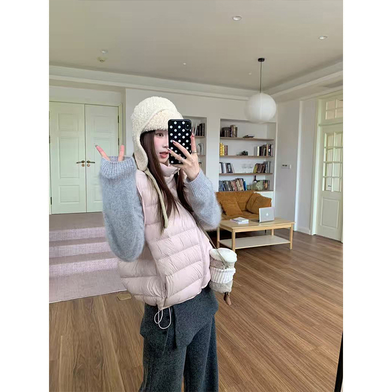 Moses Queen/魔西女王韩系粉色甜美基础百搭款宽松保暖马甲外套