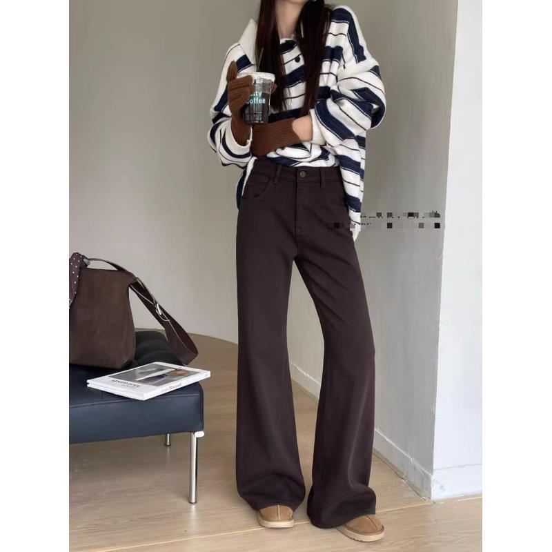 kk 加绒 G392 早冬咖色显腿长直筒喇叭！时髦天菜，穿上绝绝子！