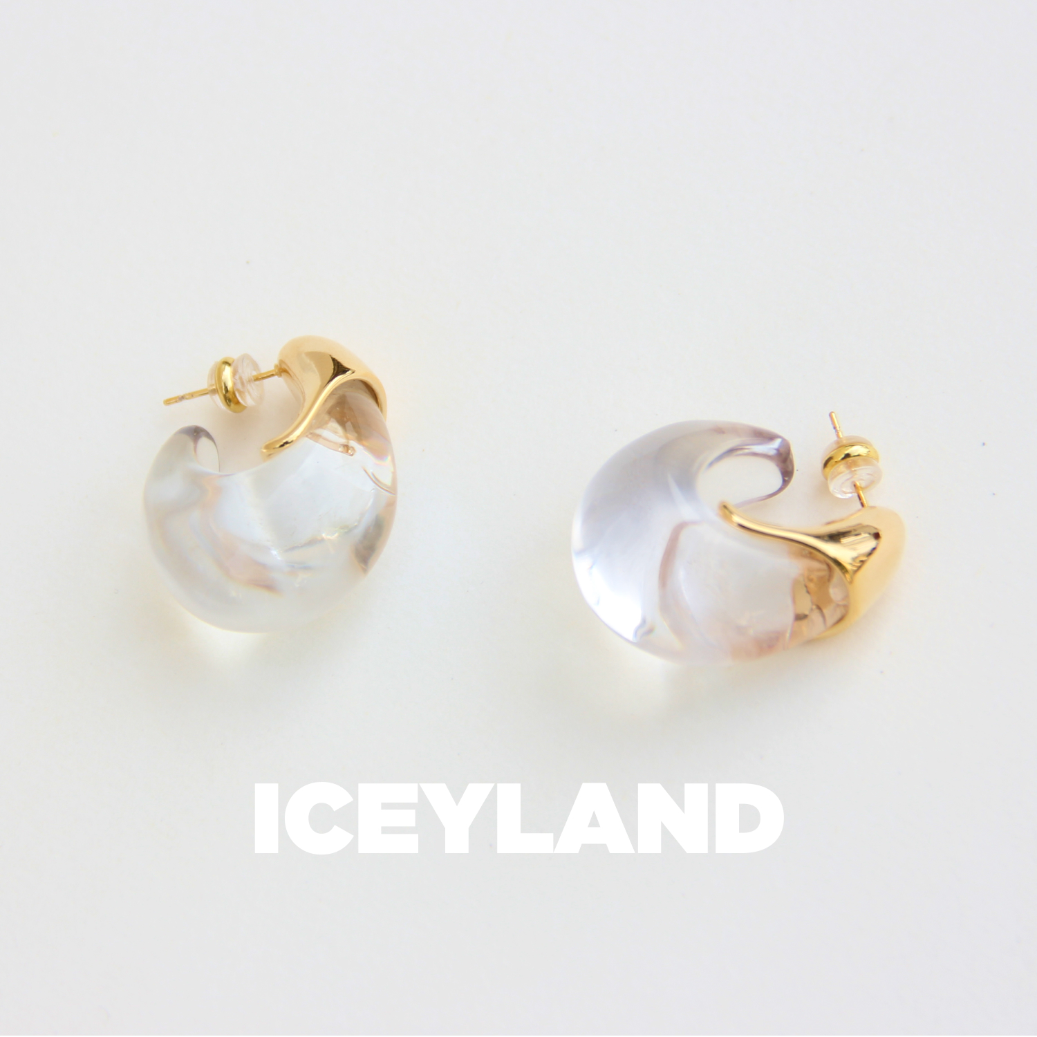 黄铜仿水晶耳饰 ICEYLAND C形气质耳钉轻奢复古法式小众透明简约