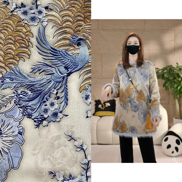 Miss.Z【水貂蓝凤凰】侧门襟拼水貂毛夹棉外套#w3054