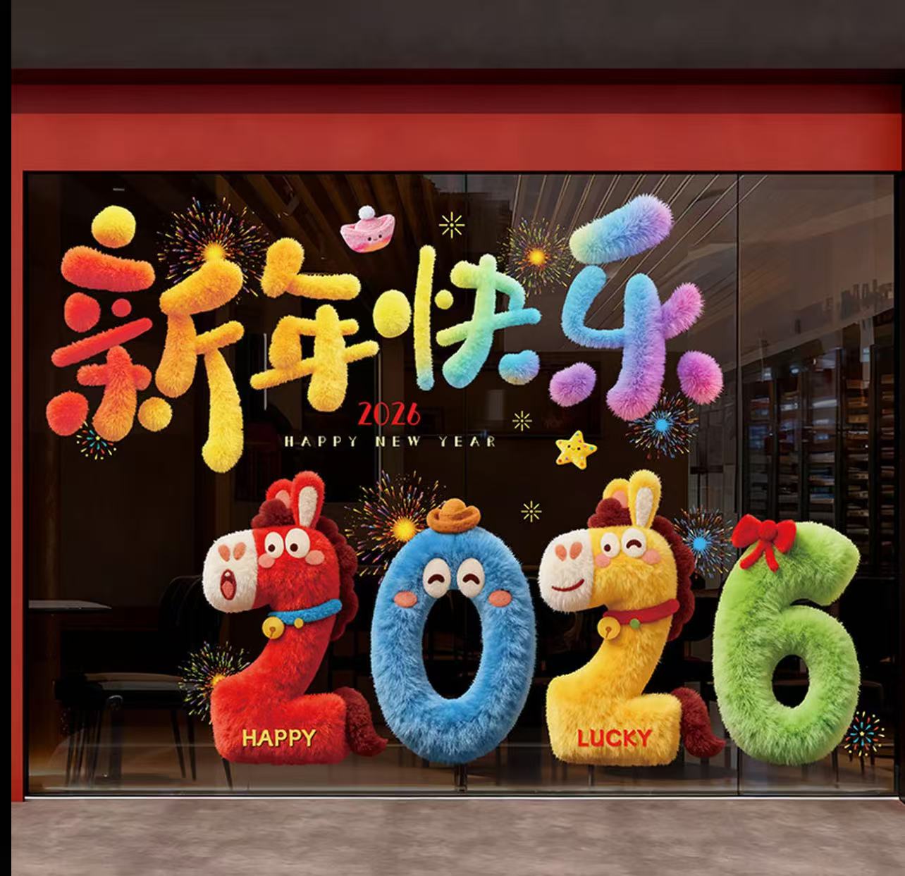 新年【2张】此产品平面喷点水更牢固国风玻璃静电贴装饰元旦窗花