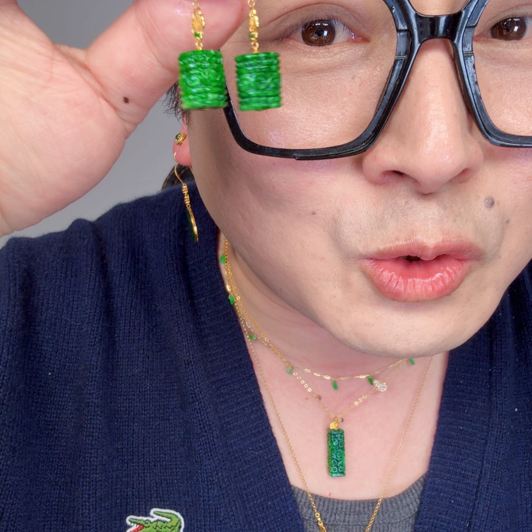 翡翠颈饰18K金镶嵌一对