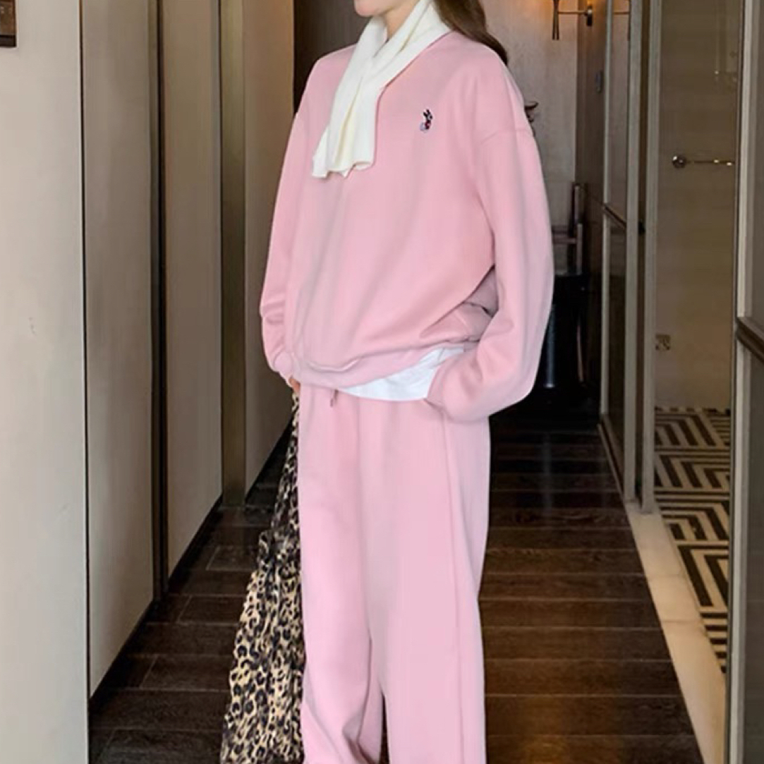 163时尚休闲加厚卫衣套装女2025年冬季新款显瘦上衣阔腿裤两件套