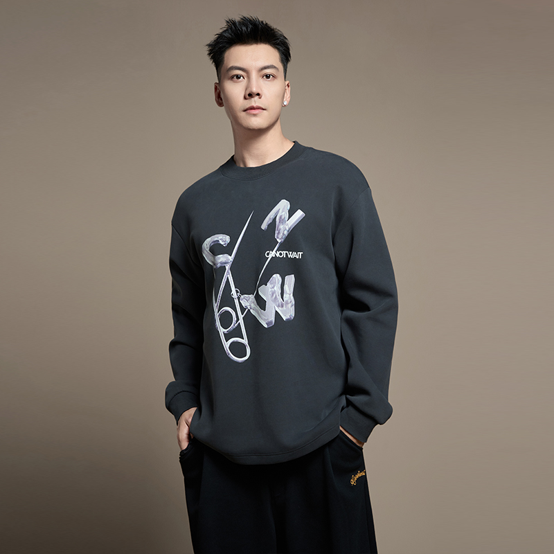 CANOTWAIT_陈伟霆休闲百搭立体感情侣印花简约宽松长袖卫衣打底衫