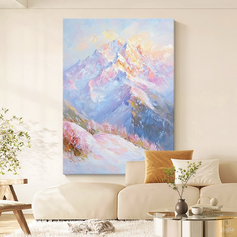 纯手绘油画日照金山客厅装饰画唯美风景大气意境玄关丙烯肌理挂画
